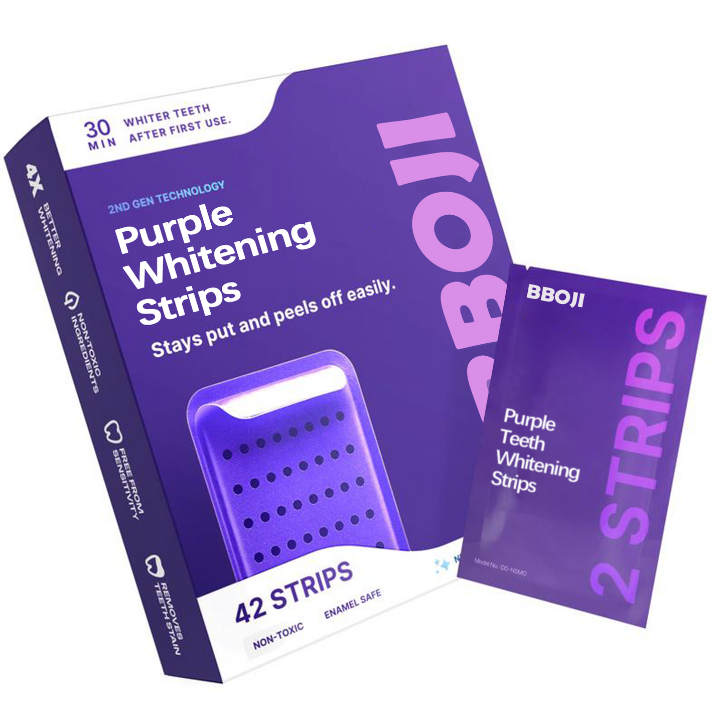 BBOJI Purple Teeth Whitening Strips | Fast, Gentle & Peroxide-Free Whitening